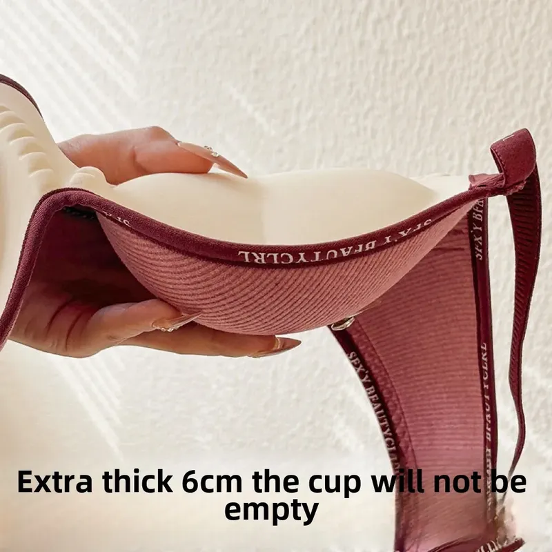 6 cm verdickter Push-Up-BH für kleine Brust, kabellos, ohne Stahlring, rutschfeste Polster, nahtlos, unsichtbar, verstellbare Träger