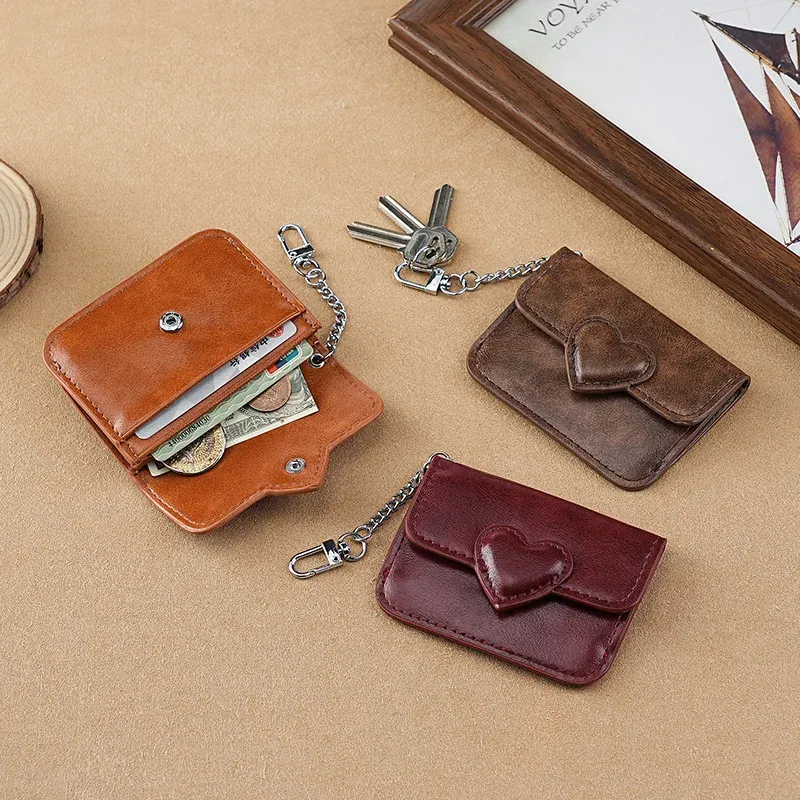 PULeather Kartenhalter Geldbörse Damen Niedliche herzförmige kleine Geldbörse Multi-Card Anti-Magnet-Kartenhalter Reise Bargeld Münztasche