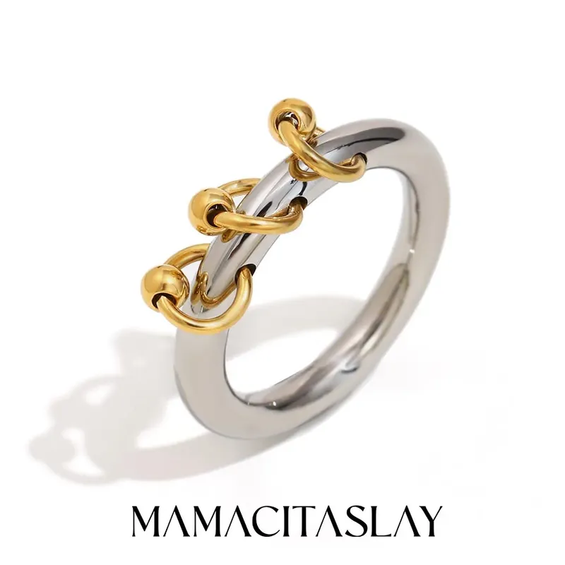 MamacitaSlay Einzigartiger cooler 316L Edelstahl Doppelfarbiger Ring Kreativer wasserdichter Schmuck Damen Charm Statement Ring Geschenk