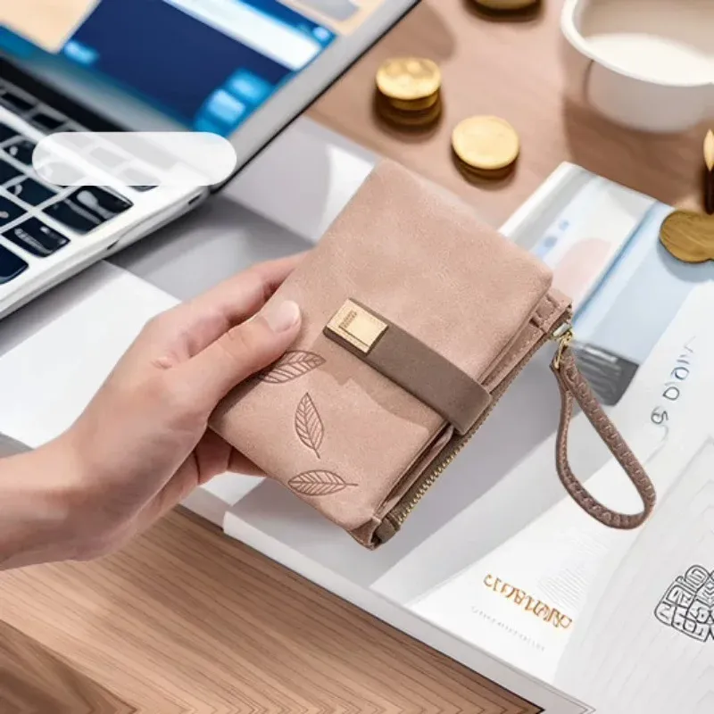 Frühjahr/Sommer 2025, neue kurze Damenbrieftasche, hochwertige Blattschnalle mit PU-Hardware, einfarbiger Reißverschluss, Münzgeldbörse für Studenten,