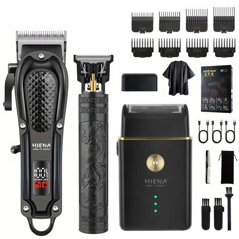 Naturaa 212 Professioneller Haarschneider für Herren, Haarschneidemaschine-Set, elektrischer Akku-Haarschneider aus Metall für Friseur, LCD-Display, Haarschneiden