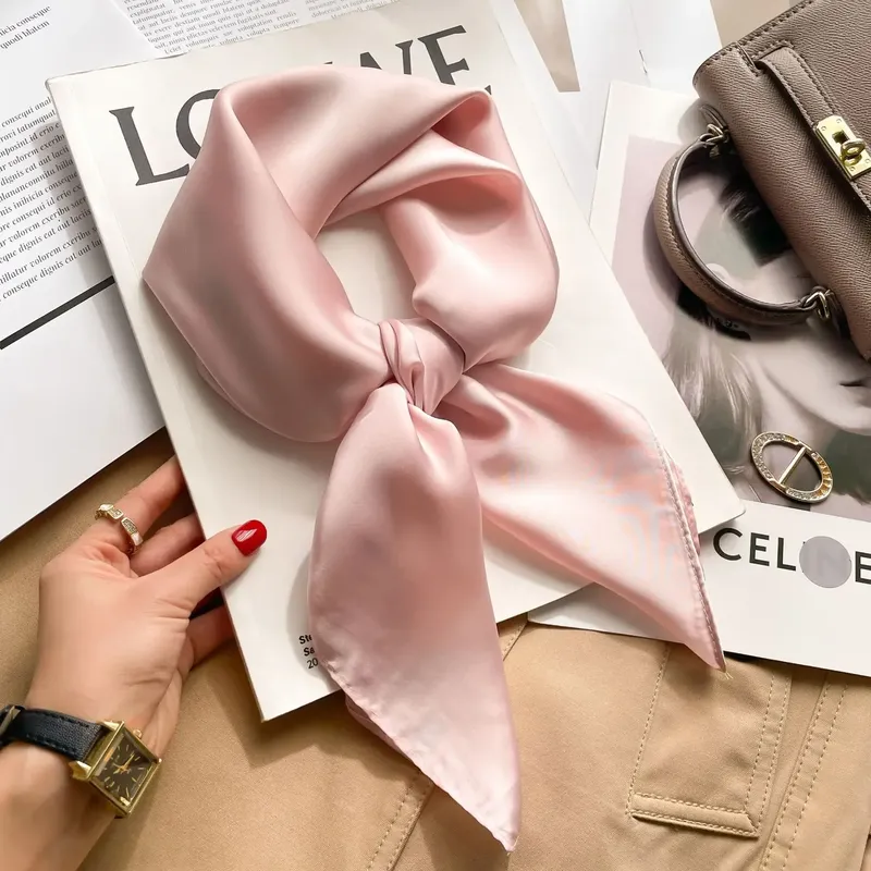 70 cm Solide Farben Halstuch Hijab Schal Für Frauen Seide Satin Stirnband Haar Schals Weibliche Quadratische Tücher Kopf Schals Für damen