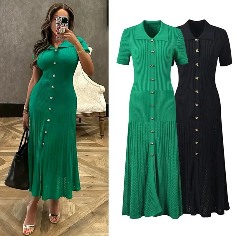 YuooMuoo Marke Mode Vintage drehen-unten Kragen Stricken Maxi Kleid Elegante einreiher A-line Lange Hemd Kleid Dame vestidos