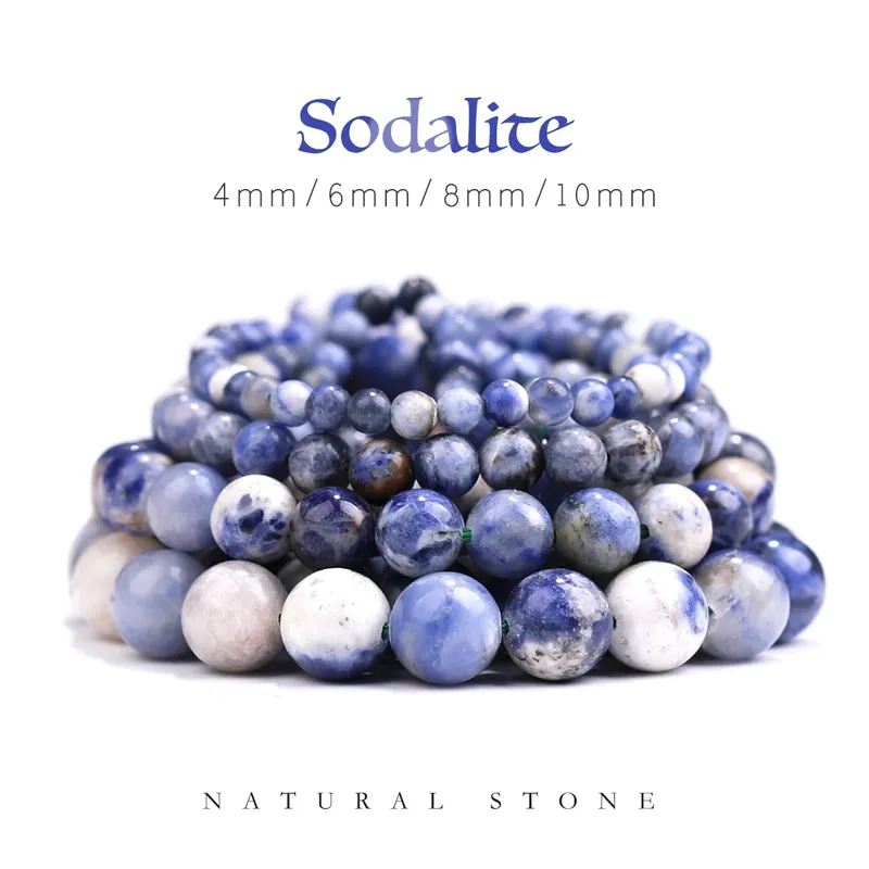 SHIJIWLS Naturstein Blauer Sodalith Runde Perlen Diy Herstellung von Armbändern für Männer und Frauen, Fußkettchen, Halsketten, Accessoires im Großhandel