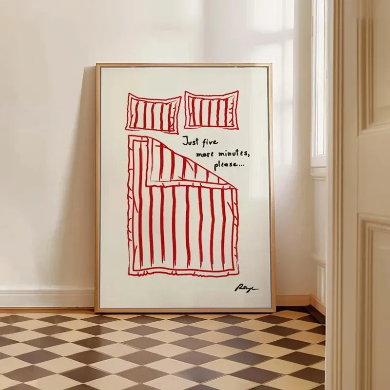 Stay in Bed Print, Goodnight Poster, süße Schlafzimmerkunst, Leinwandwand-Wandplakatdruck, lustiger Kunstdruck, Mid Century Art Framless