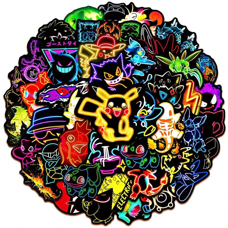 10/30/50 Stück coole Anime Neon Pokemon Aufkleber Pikachu Cartoon Aufkleber für Kinder Spielzeug wasserdicht DIY Telefon Skateboard süße Aufkleber