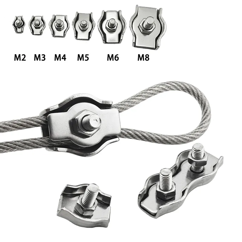 1–10 Stück wasserdichte Edelstahl-Drahtseil-Clips, Einzel-/Doppelgriffe, Kabelklemmen, Spannfutterschloss, M2-M8, Kabel-Draht-Hardware-Befestigungselement