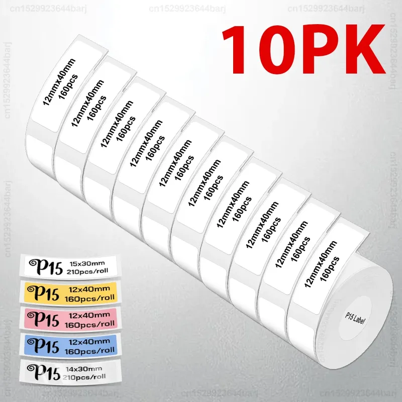 2/5/10 Rollen P15 Thermo-Etikettenaufkleber für Phomemo D30 Q30 Marklife P15 P12 DELI Q2 Etikettendrucker Weiß 12x40mm 15x30mm Etikettenband