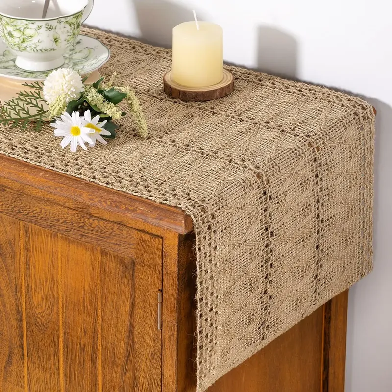Kleiner Tischläufer aus Sackleinen, Boho, rustikal, Makramee, Frühling, Ostern, Jute, Vintage-Bauernhaus, Couchtisch, Kommode, Schal für Esszimmer
