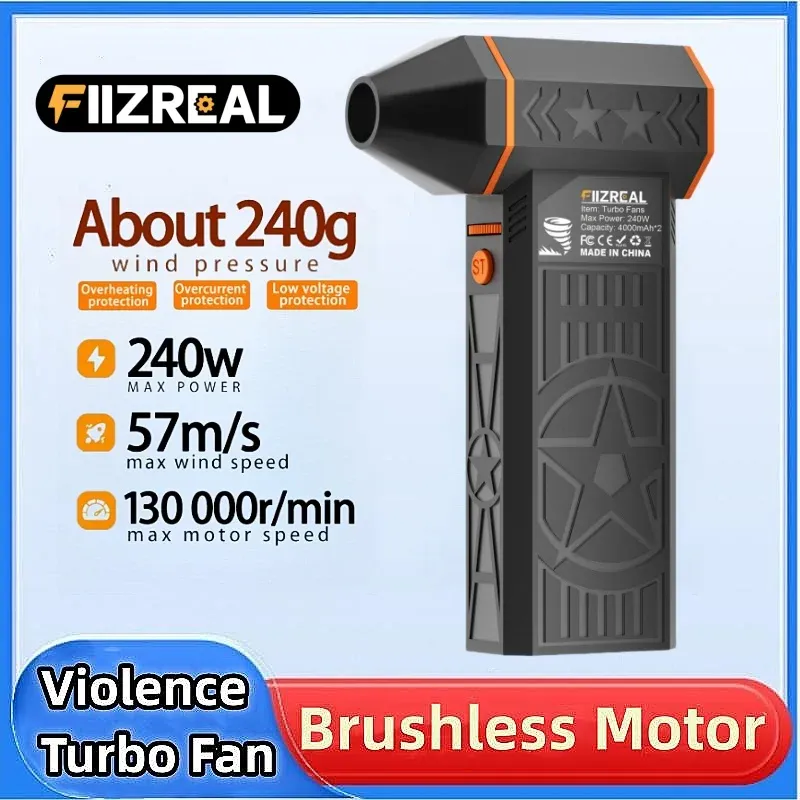 Fiizreal X50 Bürstenloser Turboventilator, 240 W, tragbarer Hochgeschwindigkeits-8000 mAh, wiederaufladbar, 57 m/s Typhoon Wind Typ-C-Lade-Campingventilator