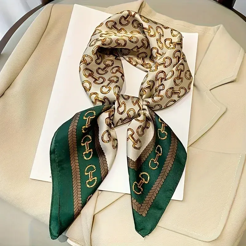 Eleganter quadratischer Schal aus weichem Satin für Damen, modischer grüner runder Schal, weich gewebtes Modeaccessoire, vielseitiger Halswickel