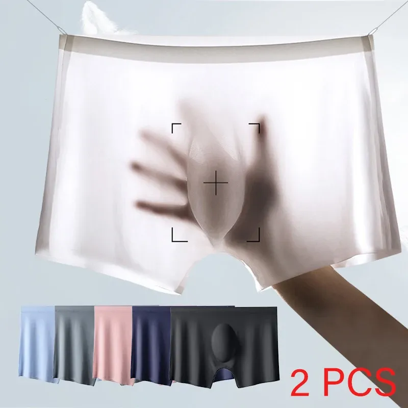 2 Teile/los männer Ultra-dünne Höschen Sommer Eis Seide Boxer Briefs Unterwäsche Dessous Shorts Atmungsaktive Sexy Nahtlose Unterhosen