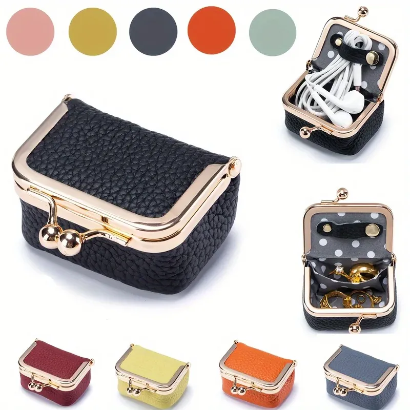 Neue einfarbige Schmuckschatulle aus PU-Lederimitat für Damen, Ring, Halskette, Aufbewahrungsbox für Ohrringe, Mini-Münzbrieftasche mit Kuss-Lo