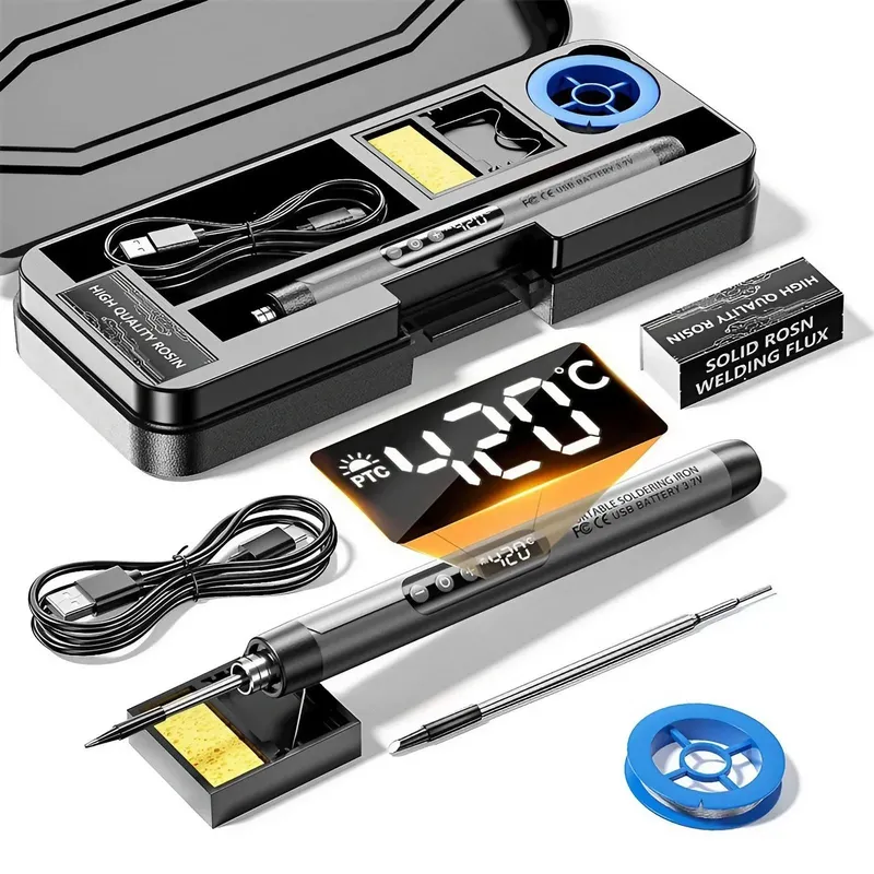 USB wiederaufladbarer Mini-Lötkolben, einstellbare Temperatur, Lötwerkzeug mit Zubehör, perfekt für DIY-Projekte und Reparaturen