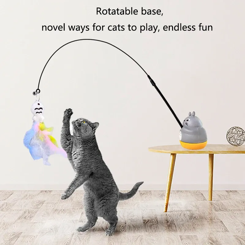 Neue Katze lustige Katze Stick Stahldraht lange Stange Feder süße Katze Spielzeug Kätzchen Angeln rotierende Selbst Vergnügen Relief Haustier Spielzeug - 4.27 EUR