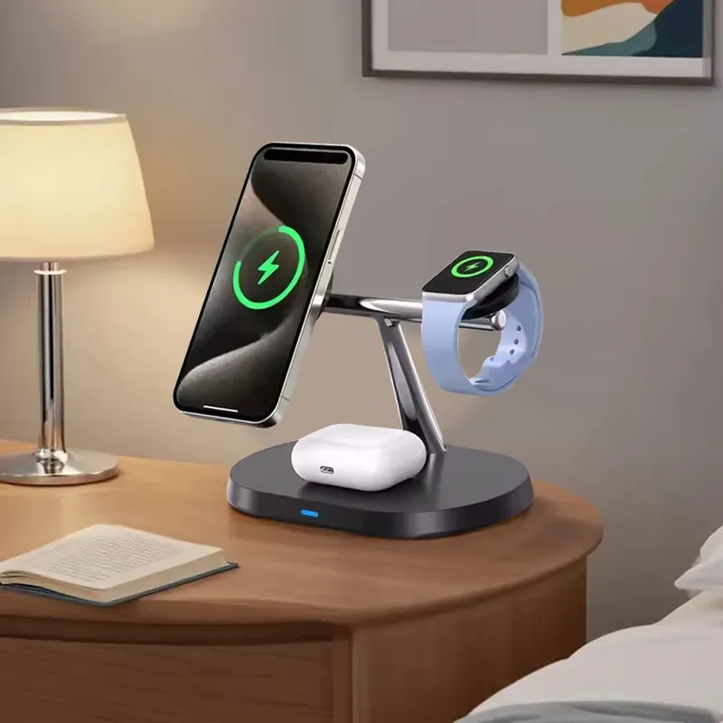3-in-1 magnetischer kabelloser Ladeständer, Schnellladestation für iPhone 14/15/16/17Pro Max, Apple Watch 8 7 6 Airpods Pro