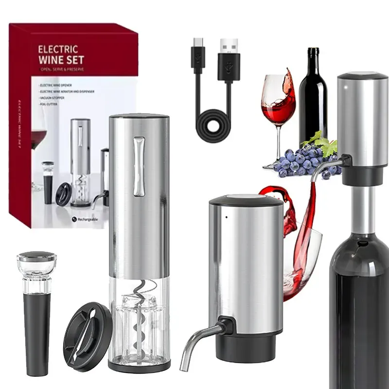 Wiederaufladbare elektrische Rotweinöffner, automatischer Korkenzieher, Weinöffner-Set, Folienschneider, Weinstopfen, Weinausgießer, Weihnachtsgeschenke