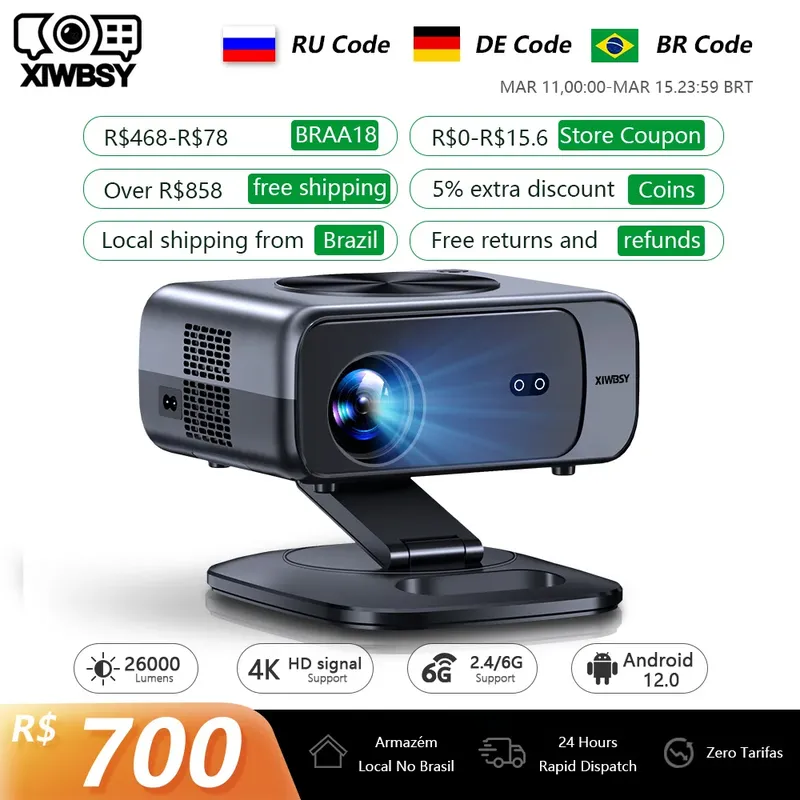 XIWBSY 26000 Lumen 4K WLAN-Projektor 6G WLAN Autofokus-Projektor Android TV Heimkino Tageslicht HDR Videoprojektor 8K Dekodierung
