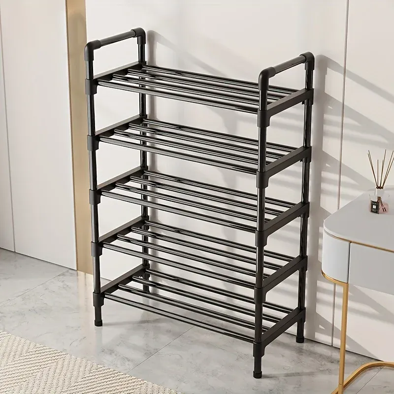 Mehrstöckiges Schuhregal aus Metall, stapelbarer Organizer, freistehend, schwarz, platzsparende Aufbewahrung für Schrank, Schlafzimmer, Innen- und Außenbereich