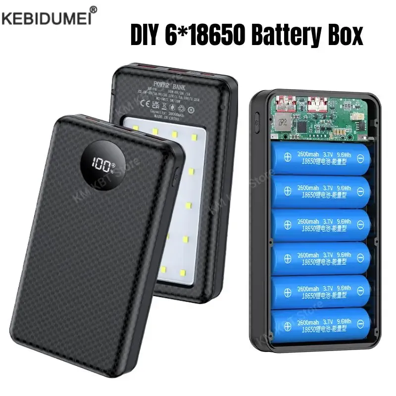 10 W 6*18650 Power Bank Batterie Box Halter Dual USB Typ C Lade Shell Mit camping lichter für iPhone Huawei 18650 Batterie Fällen