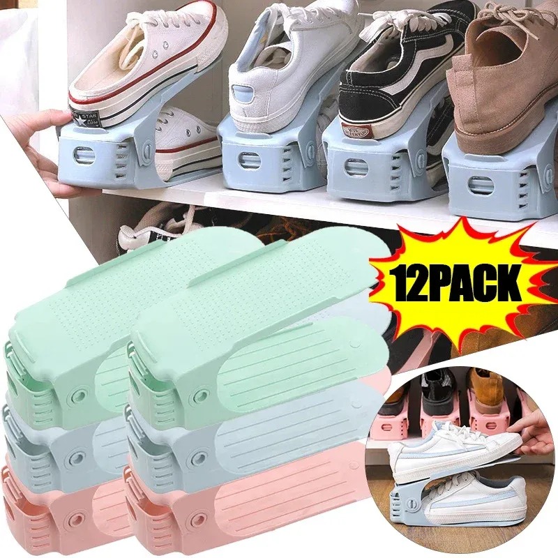 1/12PCS Einstellbare Schuh Stapler Schuh Slots Organizer Space Saver Doppel Deck Rack Halter für Schrank Organisation