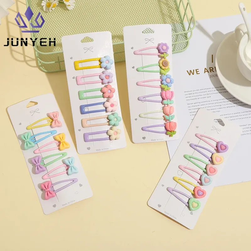 6 Teile/satz Candy Farbe Haar Clip Set Kinder Mädchen Cartoon Tulpe Bogen Blume Pony Clips Haar Pins Baby Nette Haarspange kopfschmuck