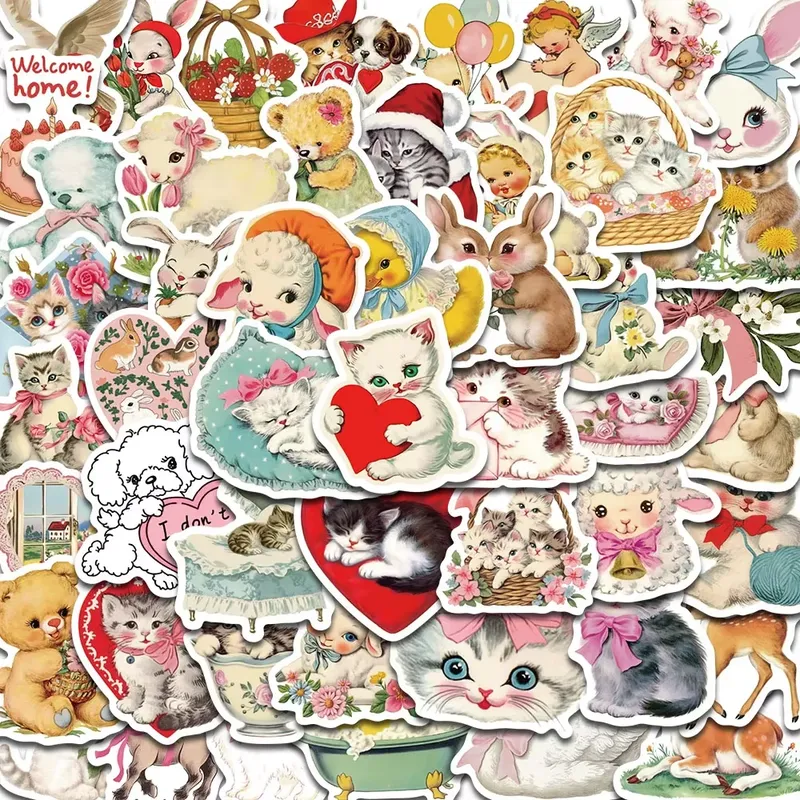 50PCS Vintage Tiere Clipart Aufkleber Ästhetische Skateboards DIY Harajuku Laptop Gepäck Wasserdichte Wand Zimmer Bar Dekor Aufkleber