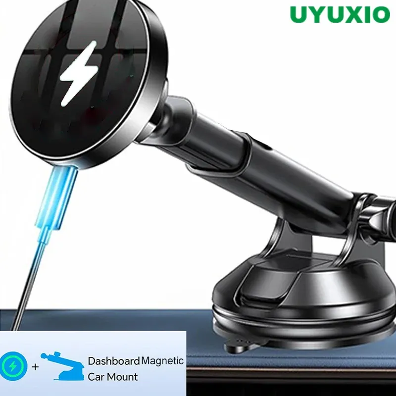 UYUXIO Armaturenbrett Magnetischer kabelloser Autotelefon-Ladegerät-Adapter 15 W Windschutzscheiben-Autotelefonhalter für iPhone 16 15 14 Pro Max 12