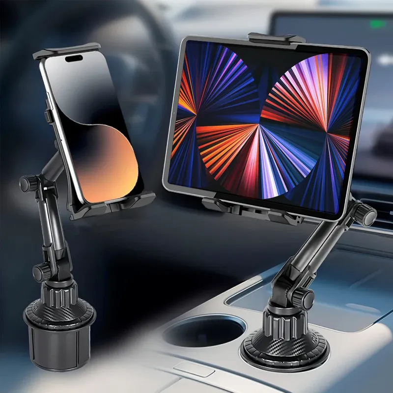 Auto-Tablet-Ständer, Tassensteckplatz, 360° verstellbar, Smartphone-Halterung, 270 Neigungsstange, dreieckige Basis, Ram-Halterung, SUV-Werkzeuge für Ipad Pro 11 Air