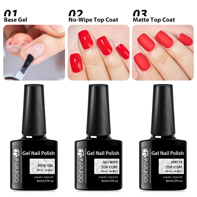 MSRUIOO 8 ml Basis No-wipe Matte Top Coat Gel Nagellack Langlebig Soak Off UV Gel Nagel liefert Maniküre Nail Art Vernis