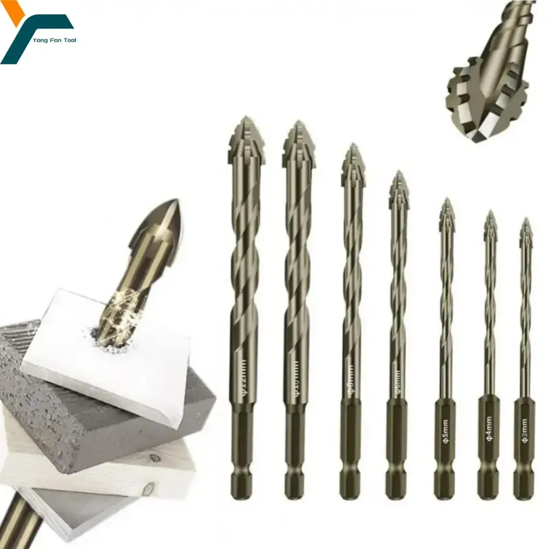 7-teiliges Bohrer-Set mit gezahntem Zahn, vierkantig, exzentrisch, hochharte Legierung, Multifunktionswerkzeug, Glas, Zement, Metall, Keramik, Holz