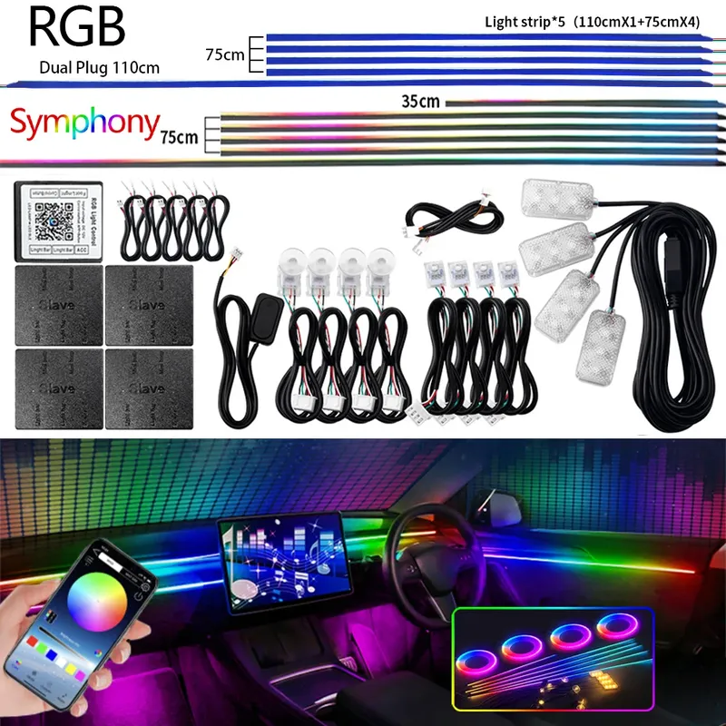 Universal Led Auto Umgebungs Licht RGB 64 213 Farbe Acryl Streifen Symphony Streamer Innen Dashboard Dekoration Atmosphäre Lampe