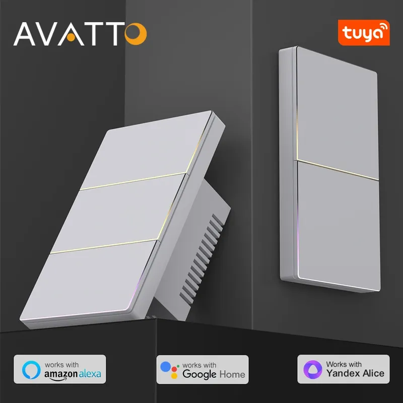 AVATTO Tuya WiFi Smart Lichtschalter US-Standard 1/2/3/4 Gang Druckschalter mit Umgebungslicht Arbeit für Alexa Google Home