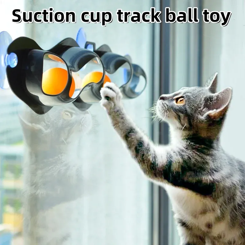 Neue Track Katze Spielzeug Kunststoff Sucker Track Ball Haustier Zubehör Fenster Tischtennis Adsorption Glas Katze Spielzeug Lustige Katze Spielzeug Haustier Spielzeug