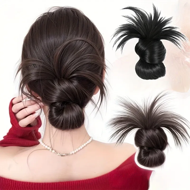 Niedriger synthetischer Dutt-Pferdeschwanz-Haar, natürliches, flauschiges Klauen-Clip-Chignon-Haar für Frauen, Lazy Bun Perückentasche, Haar-Accessoires für den täglichen Gebrauch