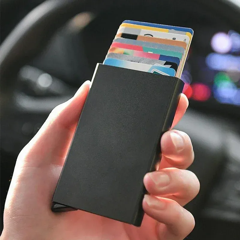 Rfid Smart Wallet Kartenhalter Metall Dünn Schlank Männer Frauen Geldbörsen Pop Up Minimalistische Geldbörse Kleine Schwarze Geldbörse Vallet Walets für Männer