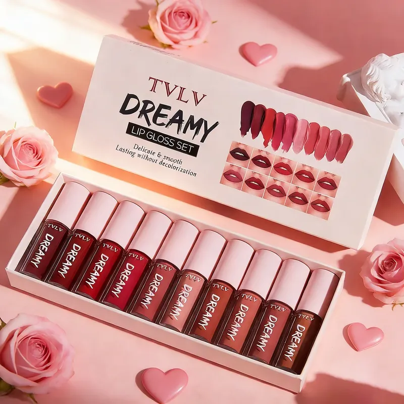 10 Stück/Set Lipgloss Velvet Lipstick: Wasserfester und langanhaltender Lipgloss, feuchtigkeitsspendendes Set für Damen, Valentinstagsgeschenk