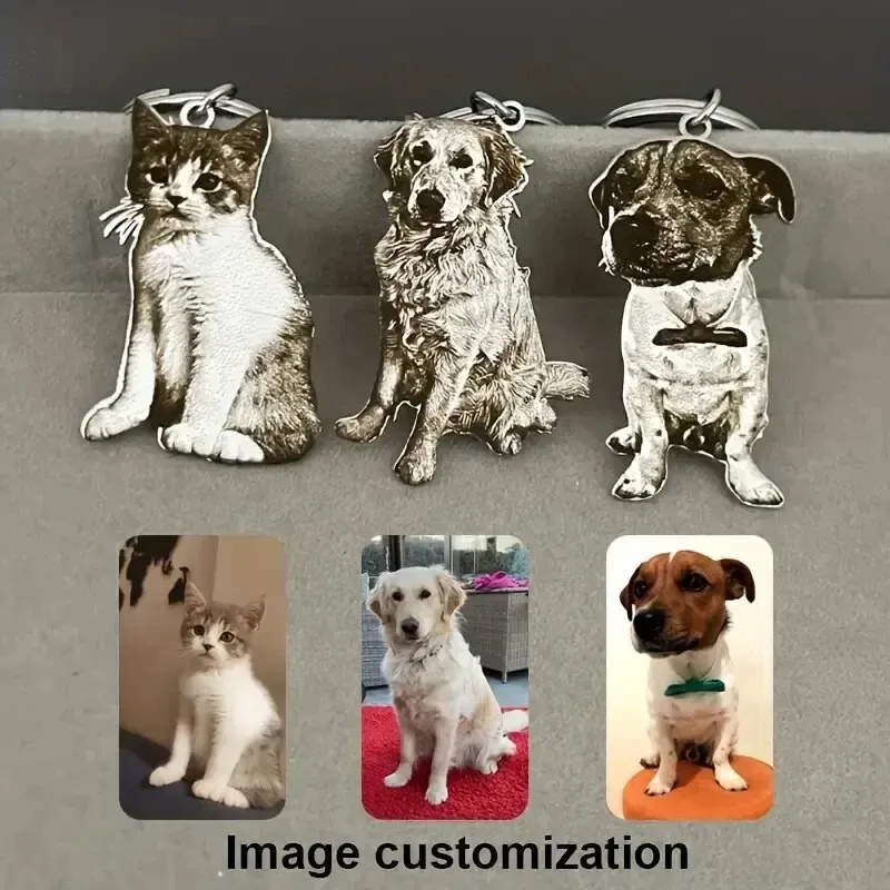 Personalisierter Haustier-Foto-Schlüsselanhänger, personalisierter Bild-Schlüsselanhänger, gravierter Haustier-Portrait-Schlüsselanhänger, einzigartiges Haustier-Gedenkgeschenk für Haustierliebhaber