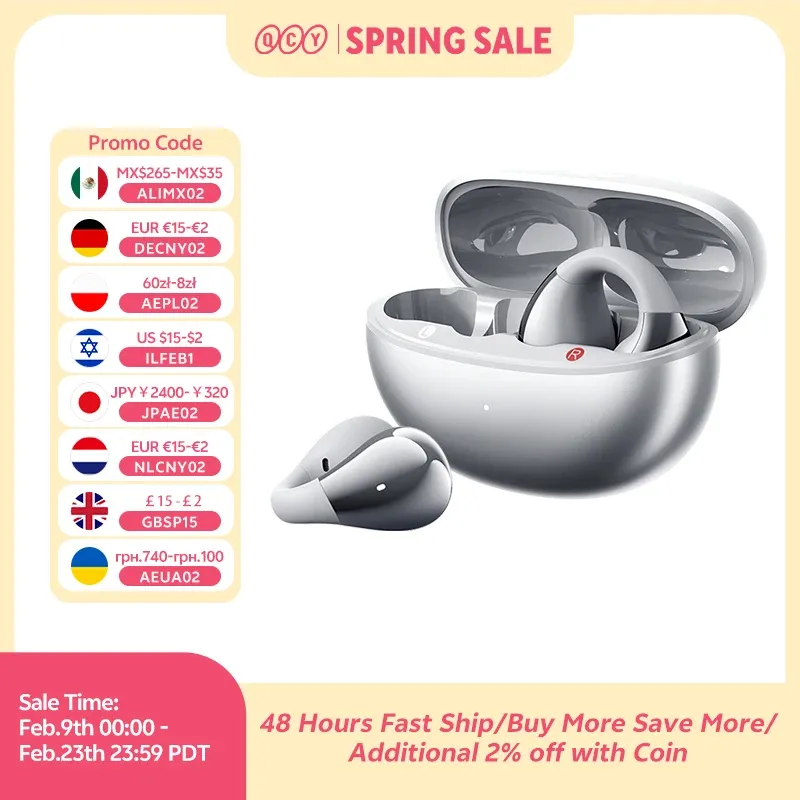 QCY Crossky C30S Drahtlose Open-Ear-Kopfhörer mit hochauflösendem LDAC-Ohrclip-Ohrhörer Bluetooth 6.0 Clip-on OWS-Sportkopfhörer 40 Stunden