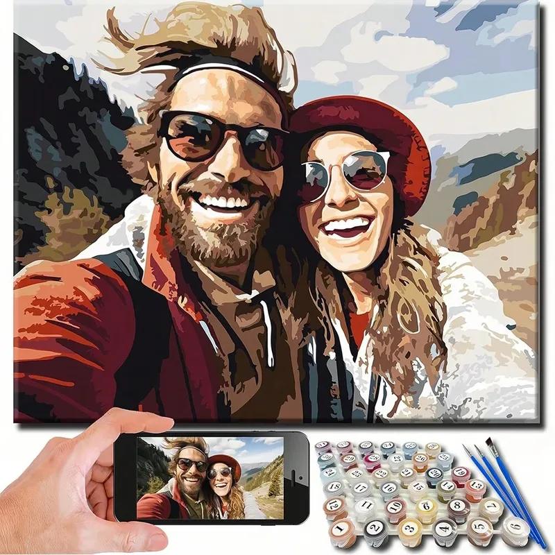 HUACAN Benutzerdefiniertes Fotomalerei nach Zahlen, Kits, Paare, Reisen, handgemalt, DIY-Geschenk, Heimwanddekoration