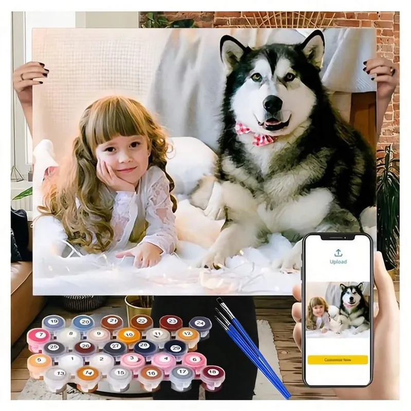 HUACAN Benutzerdefinierte Foto Malen Nach Zahlen Haustiere Kind Diy Kit Bild Für Wohnzimmer Dekoration