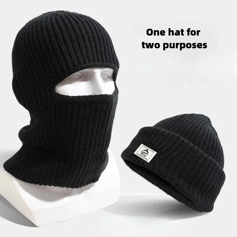 2-in-1-Wintermaske, Mützen, Hüte, warme gestrickte Sturmhaube, winddicht, solide Vollgesichts-Ski-Mütze, taktische Radfahren-Ohrenschützer-Kappe
