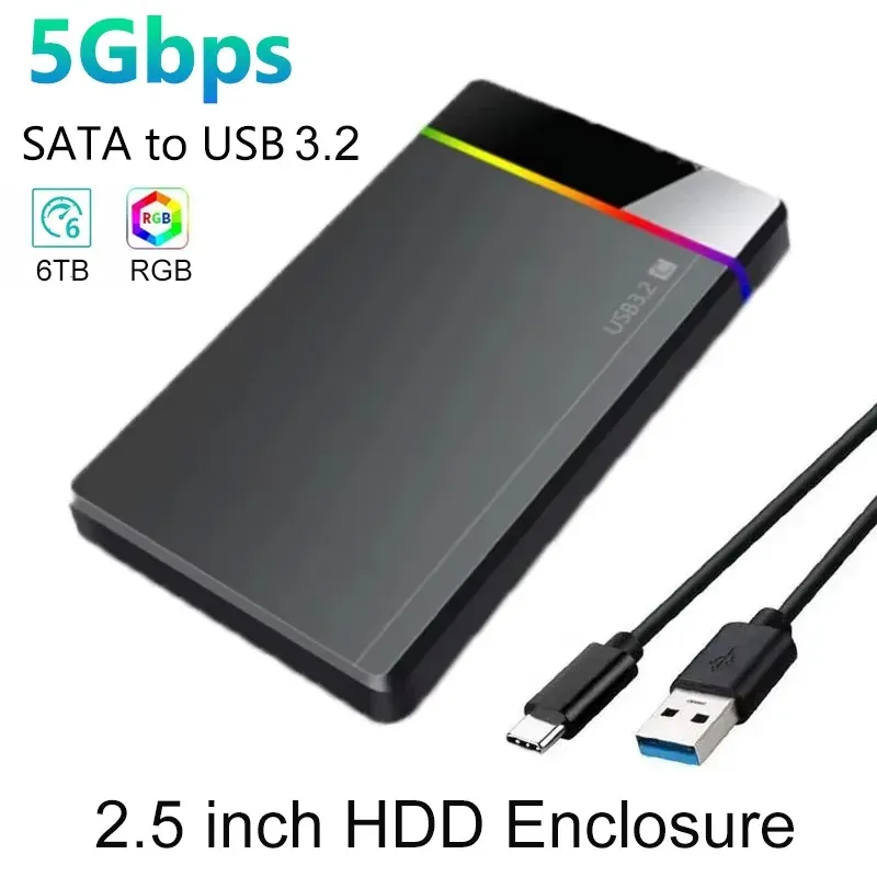 2,5-Zoll-HDD-Gehäuse SATA zu USB 3.2 Externes mobiles Festplattengehäuse für Laptop PC 5 Gbit/s Geschwindigkeitsgehäuse SATA SSD HDD-Aufbewahrungskoffer
