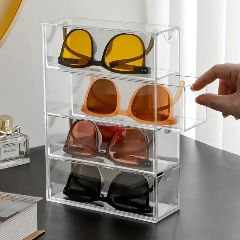 4Grids Schreibtisch Brille Sonnenbrille Schubladenteiler Transparent Staubdicht Overlay Kosmetik Lippenstift Regal Geschenk Bürobedarf