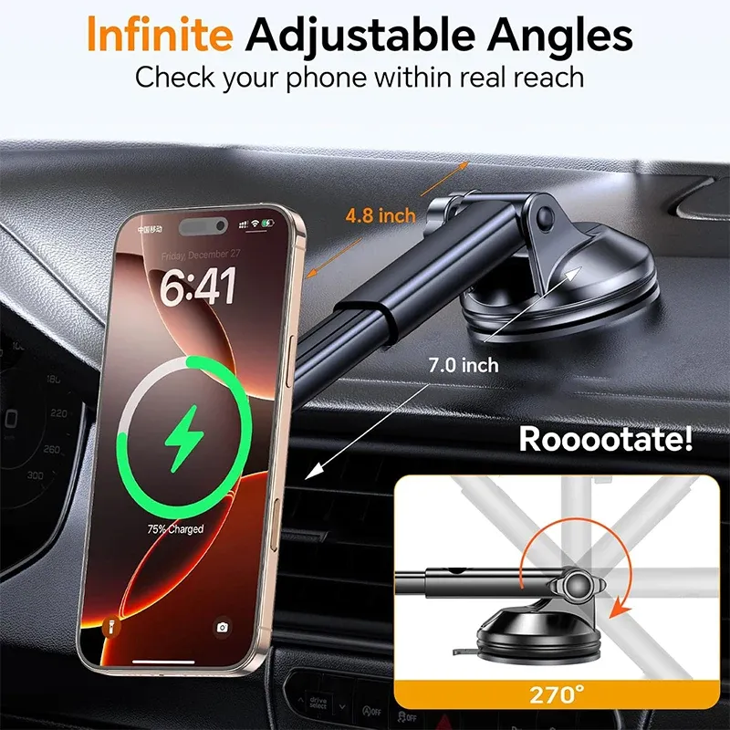 UYUXIO Armaturenbrett, kabelloser Autotelefon-Ladegerät-Adapter, 15 W, Schnellladung, magnetischer Autotelefonhalter für iPhone 16 15 14 13 12