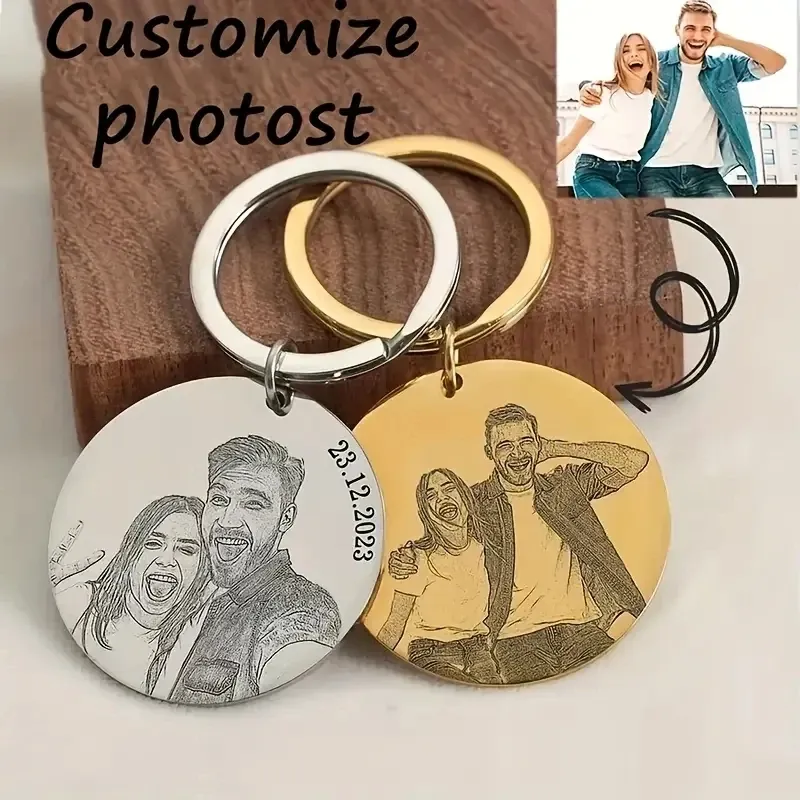 Personalisierter gravierter Porträt-Schlüsselanhänger, Foto-Schlüsselanhänger, Geschenk für Freund, Freundin, Familie und Freunde, Jahrestag, Valentinstag