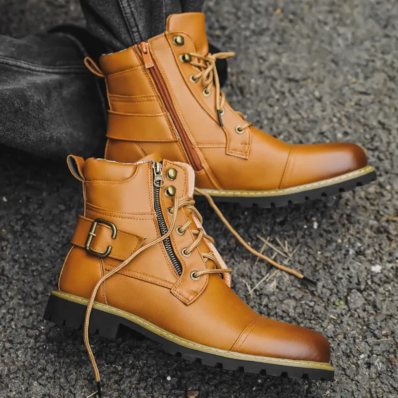 Qualität Männer Leder Stiefel Metall Doppel-reißverschluss Motorrad Stiefel Oxford Business Männer Stiefeletten Herbst Winter Schuhe Große Größe 48
