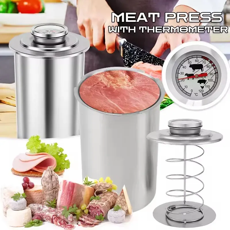 Schinken Maker Edelstahl Fleisch Presse Herd Deli Fleisch Presse Form mit Thermometer für Schweinefleisch Geflügel Kochen Küche Zubehör