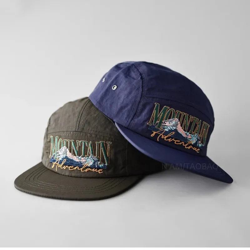 Retro-gestickte 5-Panel-Baseballkappe für Damen und Herren, Sommer, Outdoor, Freizeit, Sonnenschutz, schnell trocknend, flache Campingmütze