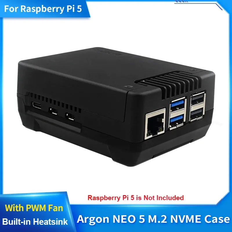 Argon NEO 5 M.2 NVME PCIE-Gehäuse für Raspberry Pi 5, integrierter Kühlkörper mit PWM-Lüfter für Boot Raspberry Pi 5, von einem NVME M.2-Laufwerk